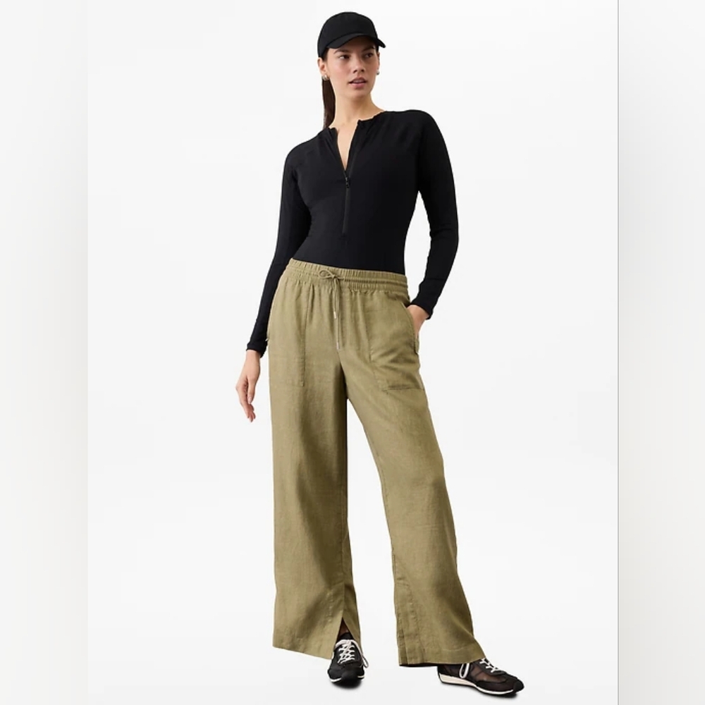 Athleta Retreat Linen High Rise Wide Leg Pant - Size X-Large